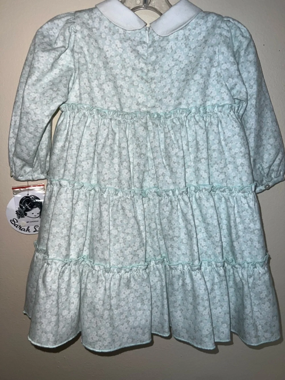 Sarah Louise Long Sleeve Floral Tiered Dress in Soft Blue 18M​